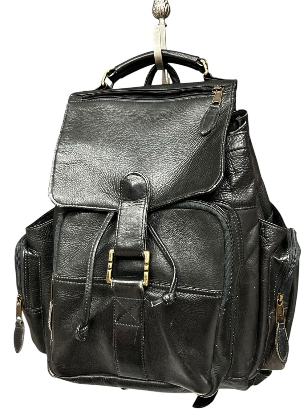 Georgetown Leather Design Black Leather Backpack Drawstring Travel Bag